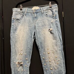 Abercrombie & Fitch Boyfriend Jeans with Bead & Pearl accents